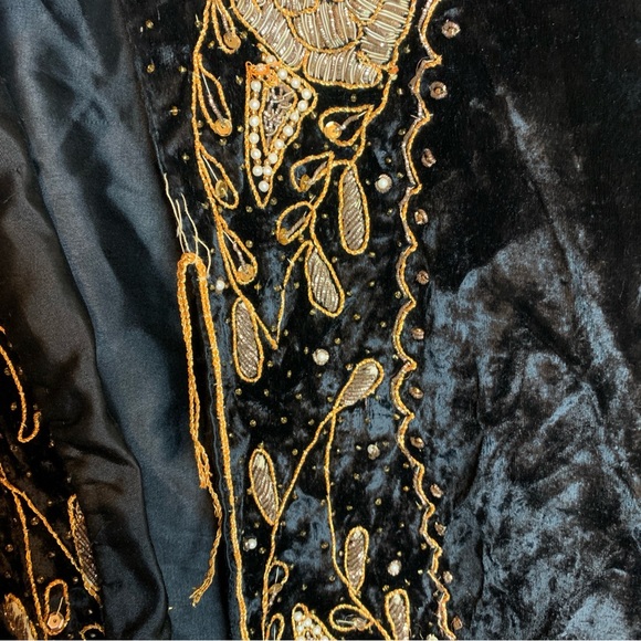 Vintage 1980s Tan-Chho Black Gold Embellished Tent Duster Coat Sold As Is - Picture 6 of 14